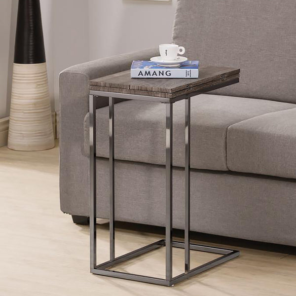 English Elm Weathered Mortimer Snack Table with Expandable Top, Nickel Frame, Weathered Wood-Grain Finish, Sofa Caddy B062P145458