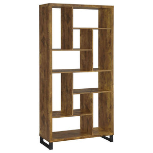 English Elm Antique Eaton Canyon 6-Tier Rectangular Bookcase in Nutmeg Finish — Rustic Metal Frame, 10 Shelves, 70.75" H B062P145466