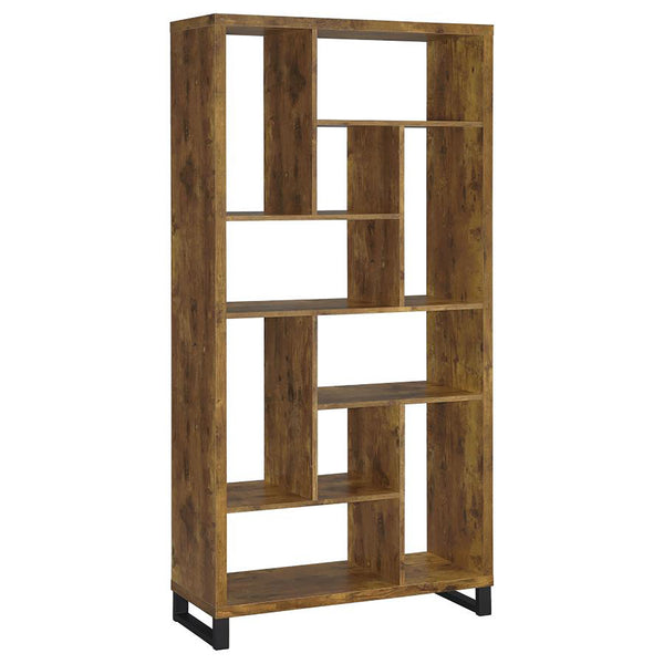 English Elm Antique Eaton Canyon 6-Tier Rectangular Bookcase in Nutmeg Finish — Rustic Metal Frame, 10 Shelves, 70.75" H B062P145466