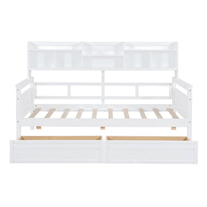 English Elm Twin Daybed with Under Bed Drawers and Built in Shelf Solid Pine Wood Frame N708P245183K