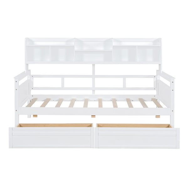 English Elm Twin Daybed with Under Bed Drawers and Built in Shelf Solid Pine Wood Frame N708P245183K
