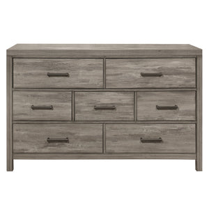 English Elm Rustic Bainbridge 7-Drawer Dresser in Weathered Gray Melamine Finish with Black Metal Bar Pulls, 58.5" B011P146008