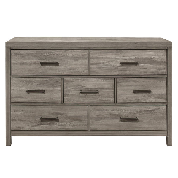 English Elm Rustic Bainbridge 7-Drawer Dresser in Weathered Gray Melamine Finish with Black Metal Bar Pulls, 58.5" B011P146008