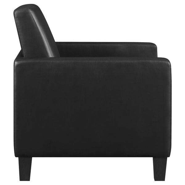 English Elm Black Upholstered Cushion Back Accent Chair with Slender Track Arms, Removable Seat, Cappuccino Legs B062P145613