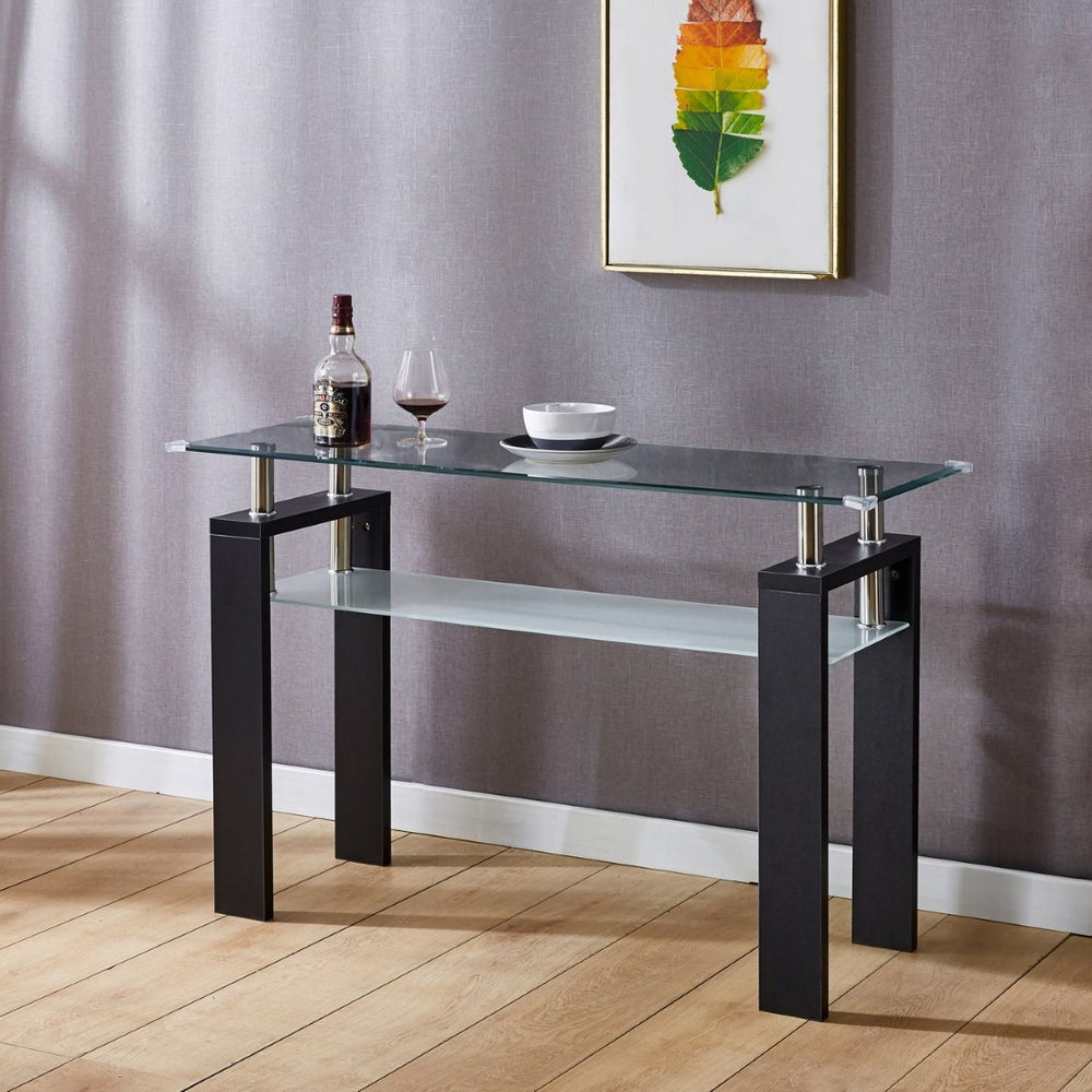English Elm Black Mdf Foyer Console Dual Tempered Glass Shelves Sleek Architectural Entryway Table Black W1311P146042