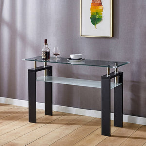 English Elm Black Mdf Foyer Console Dual Tempered Glass Shelves Sleek Architectural Entryway Table Black W1311P146042