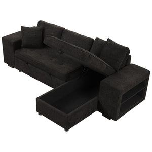 English Elm 104.5" Reversible L-shaped Sectional Sleeper Sofa with Storage Chaise and Linen Chenille Fabric Charcoal Grey SG000432AAN