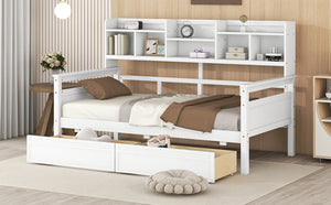 English Elm Twin Daybed with Under Bed Drawers and Built in Shelf Solid Pine Wood Frame N708P245183K