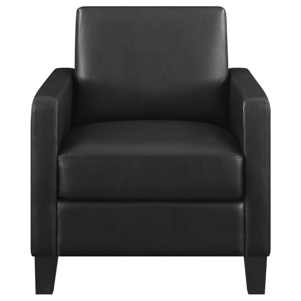 English Elm Black Upholstered Cushion Back Accent Chair with Slender Track Arms, Removable Seat, Cappuccino Legs B062P145613