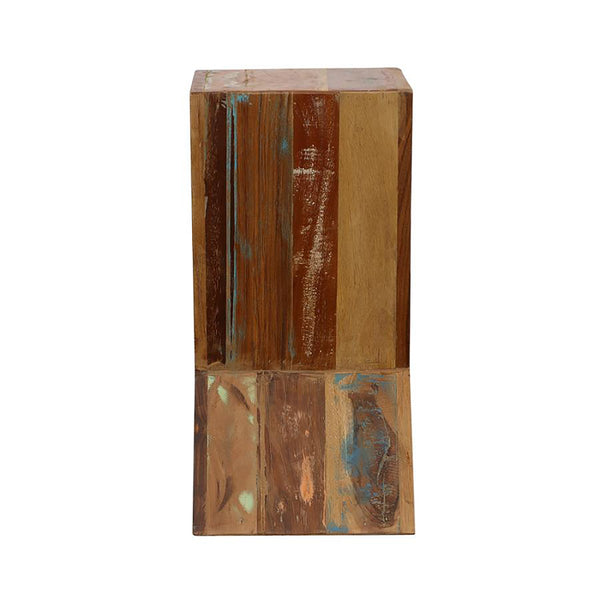 English Elm Natural Rustic Accent Table with Geometric Silhouette, Recycled Wood, Distressed Finish, Storage Space B062P145500