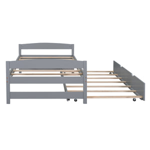 English Elm Twin Platform Bed with Trundle for Space-Saving Guest Sleepovers Durable Pine-MDF Twin Frame Gray WF313279AAE