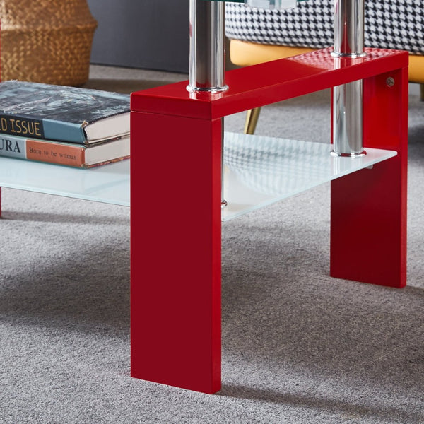English Elm Artisan Two Tier Tempered Glass Coffee Table Modern Living Room Storage Design W1311P146022