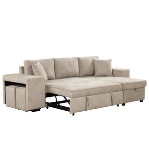 English Elm 104.5" Reversible L-shaped Sectional Sleeper Sofa with Storage Chaise and Linen Chenille Fabric Cream SG000432AAA