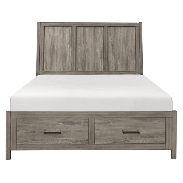 English Elm Rustic Queen Platform Bed Weathered Gray Reclaimed Wood Look with Footboard Drawers B011S00648