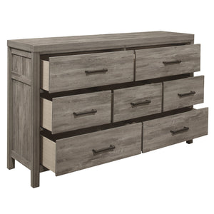 English Elm Rustic Bainbridge 7-Drawer Dresser in Weathered Gray Melamine Finish with Black Metal Bar Pulls, 58.5" B011P146008