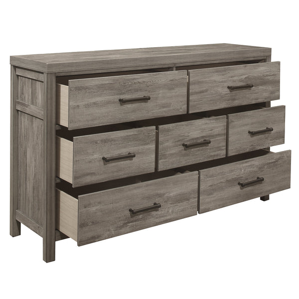 English Elm Rustic Bainbridge 7-Drawer Dresser in Weathered Gray Melamine Finish with Black Metal Bar Pulls, 58.5" B011P146008