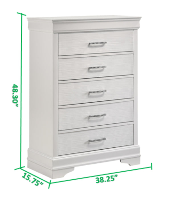 English Elm Modern Brooklyn 5-Drawer Chest White Wood Finish — Stylish, Durable Bedroom Storage with Ample Organization Space (96) 733569342808