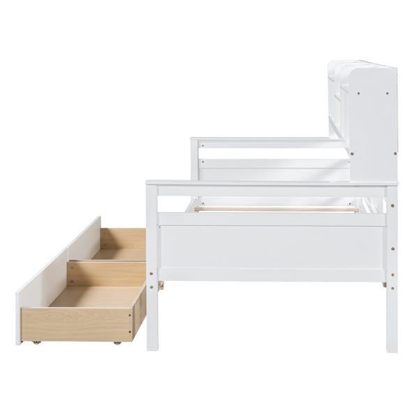 English Elm Twin Daybed with Under Bed Drawers and Built in Shelf Solid Pine Wood Frame N708P245183K