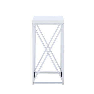 English Elm Glossy White Oval Accent Table with Chrome Frame, Sleek Modern Nightstand, Lightweight 33 lb Limit B062P145497