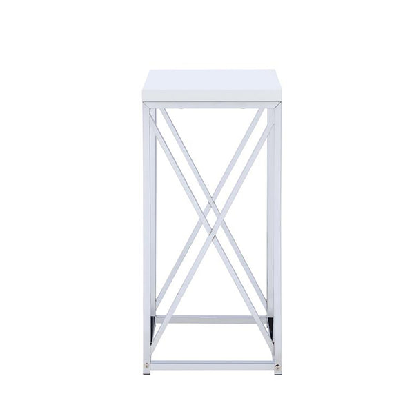 English Elm Glossy White Oval Accent Table with Chrome Frame, Sleek Modern Nightstand, Lightweight 33 lb Limit B062P145497