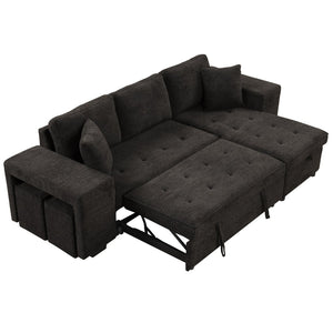 English Elm 104.5" Reversible L-shaped Sectional Sleeper Sofa with Storage Chaise and Linen Chenille Fabric Charcoal Grey SG000432AAN
