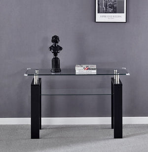 English Elm Black Mdf Foyer Console Dual Tempered Glass Shelves Sleek Architectural Entryway Table Black W1311P146042
