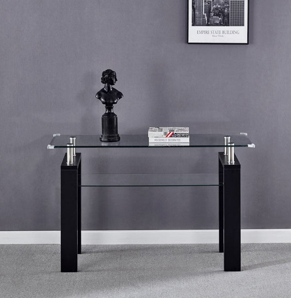 English Elm Black Mdf Foyer Console Dual Tempered Glass Shelves Sleek Architectural Entryway Table Black W1311P146042