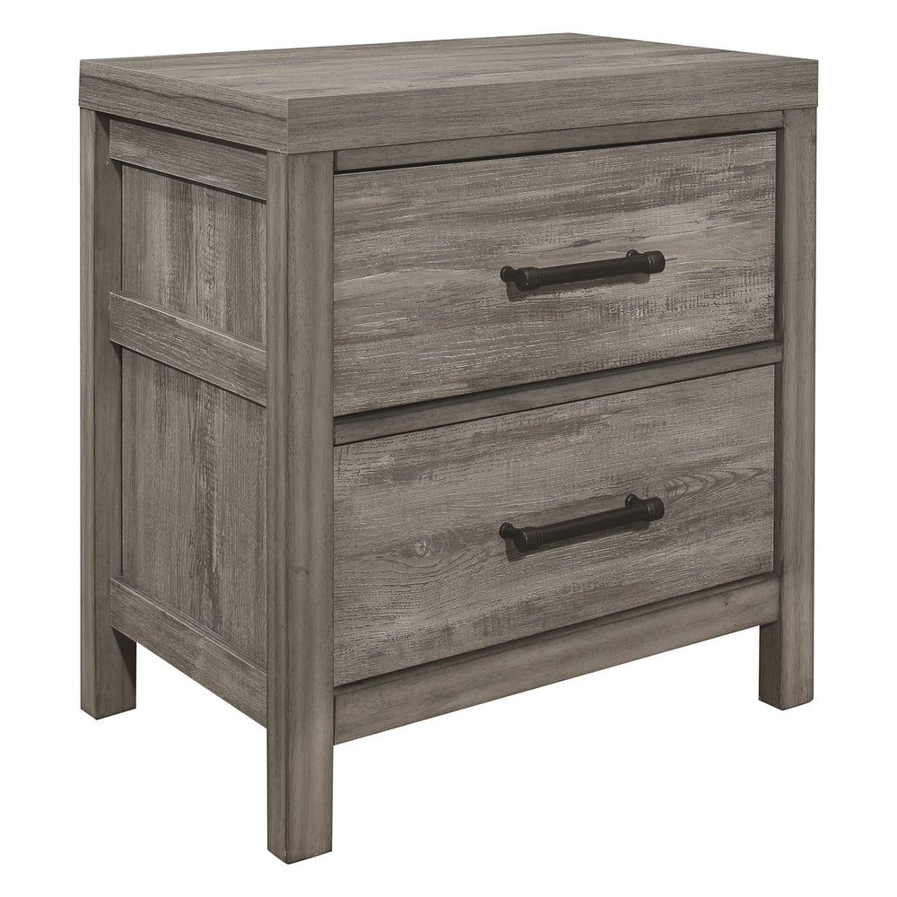 English Elm Rustic Bainbridge Nightstand 2-Drawer Weathered Gray Melamine with Black Metal Bar Pulls, 24x16x25.5" B011P146009