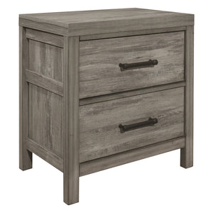 English Elm Rustic Bainbridge Nightstand 2-Drawer Weathered Gray Melamine with Black Metal Bar Pulls, 24x16x25.5" B011P146009