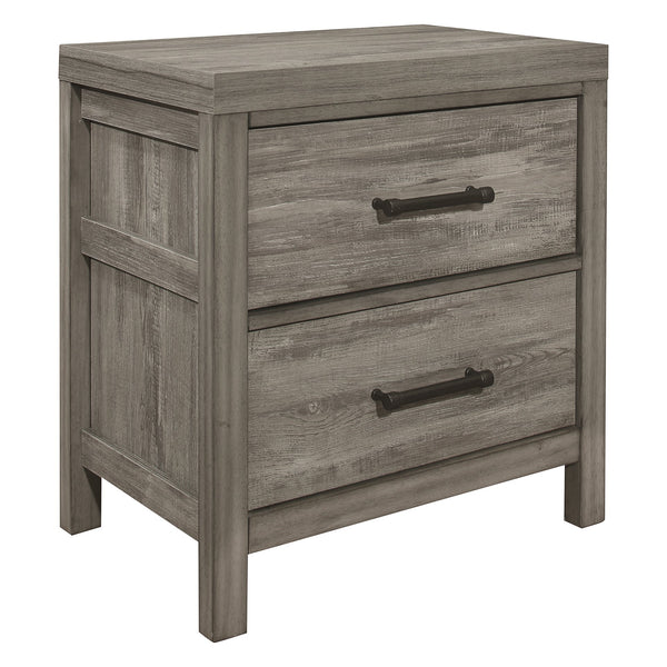 English Elm Rustic Bainbridge Nightstand 2-Drawer Weathered Gray Melamine with Black Metal Bar Pulls, 24x16x25.5" B011P146009