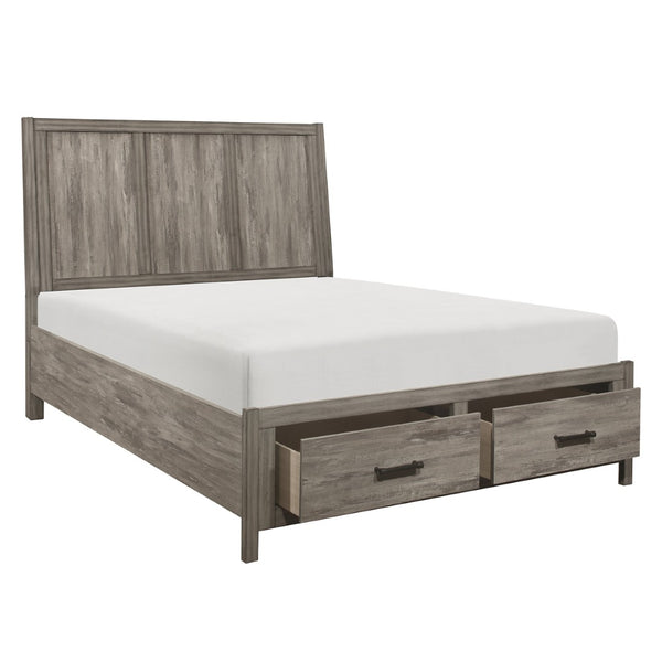 English Elm Rustic Queen Platform Bed Weathered Gray Reclaimed Wood Look with Footboard Drawers B011S00648