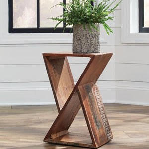 English Elm Natural Rustic Accent Table with Geometric Silhouette, Recycled Wood, Distressed Finish, Storage Space B062P145500
