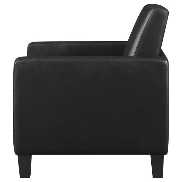 English Elm Black Upholstered Cushion Back Accent Chair with Slender Track Arms, Removable Seat, Cappuccino Legs B062P145613