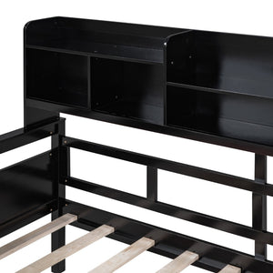 English Elm Twin Daybed with Under Bed Drawers and Built in Shelf Solid Pine Wood Frame Espresso N708P245183P