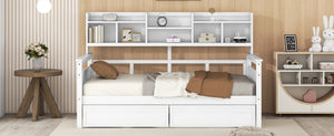 English Elm Twin Daybed with Under Bed Drawers and Built in Shelf Solid Pine Wood Frame N708P245183K