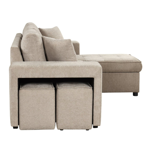 English Elm 104.5" Reversible L-shaped Sectional Sleeper Sofa with Storage Chaise and Linen Chenille Fabric Cream SG000432AAA