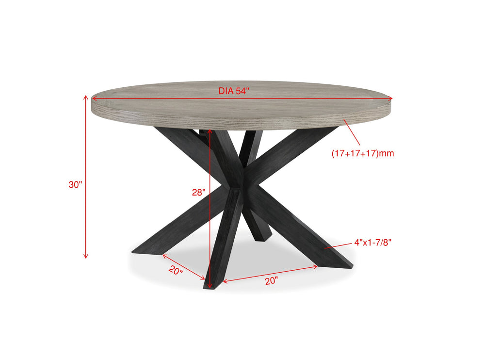English Elm 1pc Round Dining Table 54" RD Light Woodgrain Top Two-Tone Finish Sculptural Base Rustic Chic Elegance B011P351144