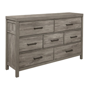 English Elm Rustic Bainbridge 7-Drawer Dresser in Weathered Gray Melamine Finish with Black Metal Bar Pulls, 58.5" B011P146008