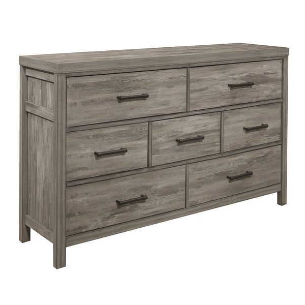 English Elm Rustic Bainbridge 7-Drawer Dresser in Weathered Gray Melamine Finish with Black Metal Bar Pulls, 58.5" B011P146008