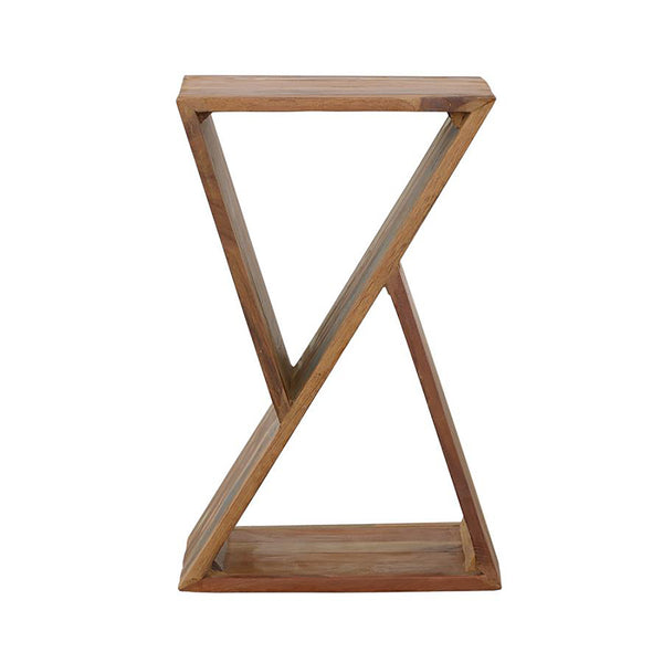 English Elm Natural Rustic Accent Table with Geometric Silhouette, Recycled Wood, Distressed Finish, Storage Space B062P145500