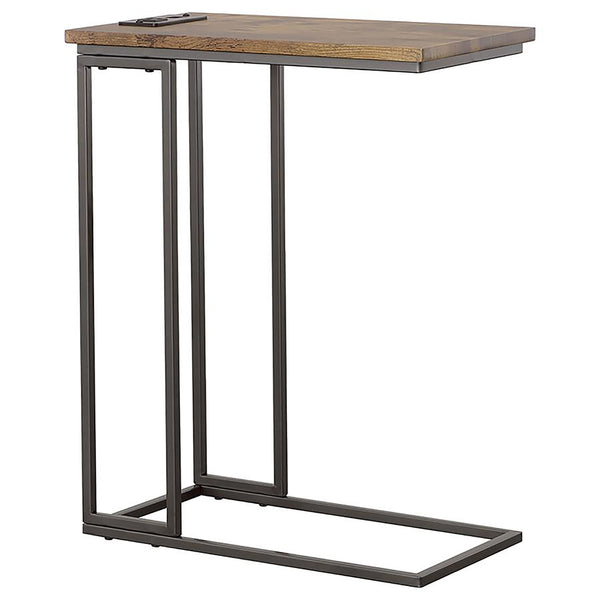 English Elm Gunmetal Rustic C-Shape Snack Table in Antique Brown with Power Outlet and Dual USB Charging Ports B062P145499