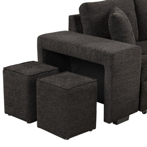 English Elm 104.5" Reversible L-shaped Sectional Sleeper Sofa with Storage Chaise and Linen Chenille Fabric Charcoal Grey SG000432AAN