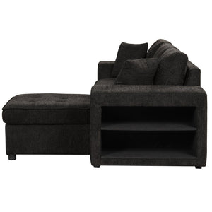 English Elm 104.5" Reversible L-shaped Sectional Sleeper Sofa with Storage Chaise and Linen Chenille Fabric Charcoal Grey SG000432AAN