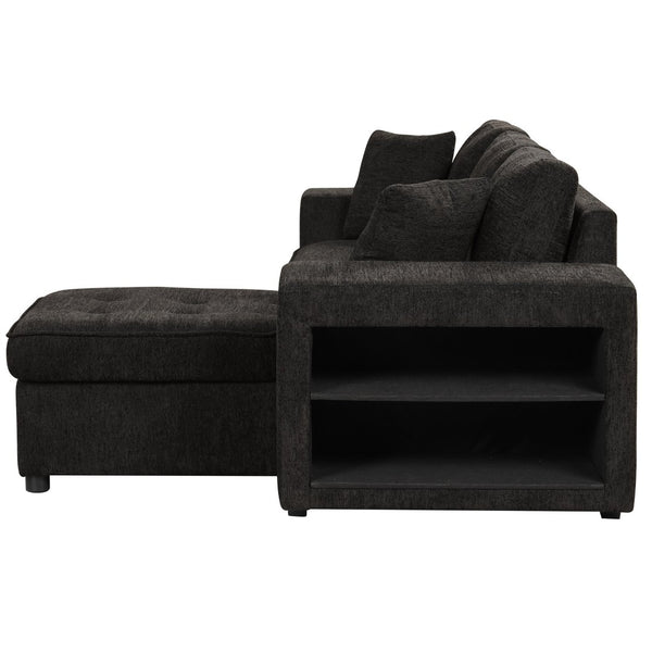 English Elm 104.5" Reversible L-shaped Sectional Sleeper Sofa with Storage Chaise and Linen Chenille Fabric Charcoal Grey SG000432AAN