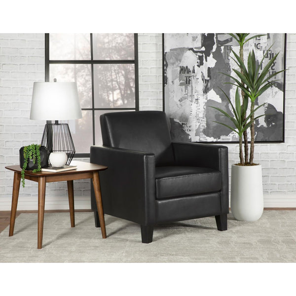 English Elm Black Upholstered Cushion Back Accent Chair with Slender Track Arms, Removable Seat, Cappuccino Legs B062P145613