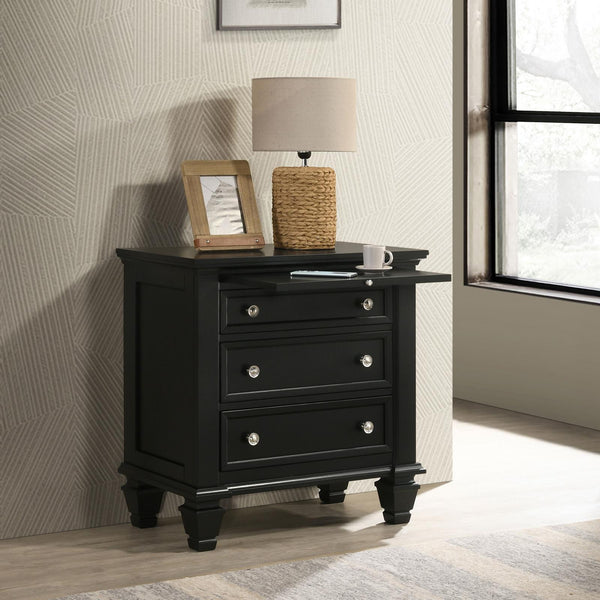 English Elm Black 3-Drawer Nightstand Cottage-Transitional Style with Pull-Out Tray, Silver Knobs, Durable Hardwood B062P145467