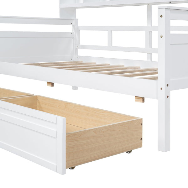 English Elm Twin Daybed with Under Bed Drawers and Built in Shelf Solid Pine Wood Frame N708P245183K