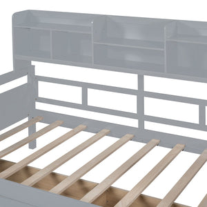 English Elm Twin Daybed with Under Bed Drawers and Built in Shelf Solid Pine Wood Frame Gray N708P245183E