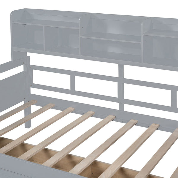 English Elm Twin Daybed with Under Bed Drawers and Built in Shelf Solid Pine Wood Frame Gray N708P245183E