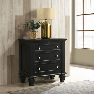 English Elm Black 3-Drawer Nightstand Cottage-Transitional Style with Pull-Out Tray, Silver Knobs, Durable Hardwood B062P145467